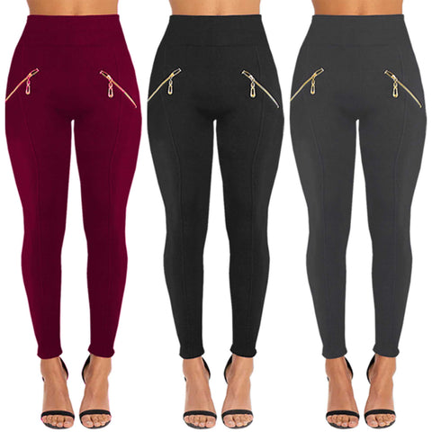 NEW WOMENS HIGH WAIST FUR FLEECE LINED ZIP BUTTONS LEGGINGS LADIES STRETCH PANTS