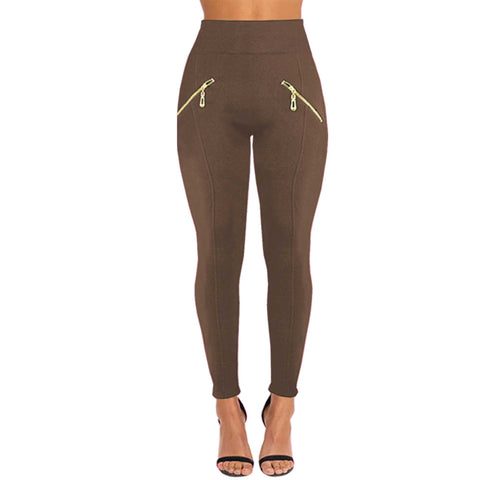 NEW WOMENS HIGH WAIST FUR FLEECE LINED ZIP BUTTONS LEGGINGS LADIES STRETCH PANTS