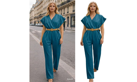 WOMENS V-NECK TOP BELT SMART LOOK JUMPSUIT LADIES LINEN ALL IN ONE TROUSER SUIT