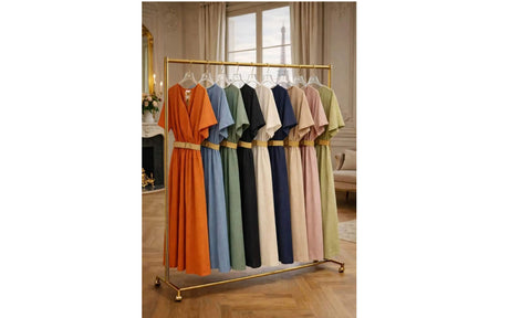 NEW WOMENS PLAIN V-NECK BELTED SMART LOOK MIDI DRESS LADIES SUMMER LINEN DRESSES