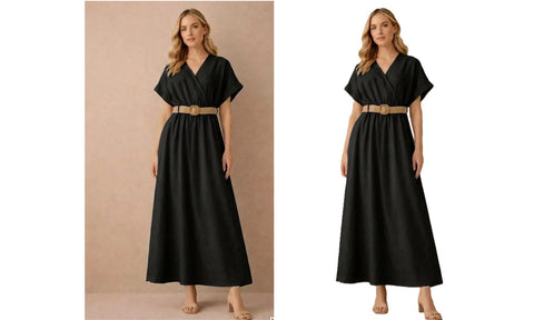 NEW WOMENS PLAIN V-NECK BELTED SMART LOOK MIDI DRESS LADIES SUMMER LINEN DRESSES