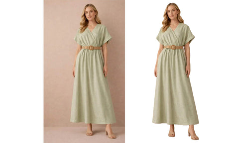 NEW WOMENS PLAIN V-NECK BELTED SMART LOOK MIDI DRESS LADIES SUMMER LINEN DRESSES