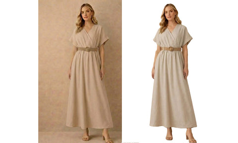 NEW WOMENS PLAIN V-NECK BELTED SMART LOOK MIDI DRESS LADIES SUMMER LINEN DRESSES