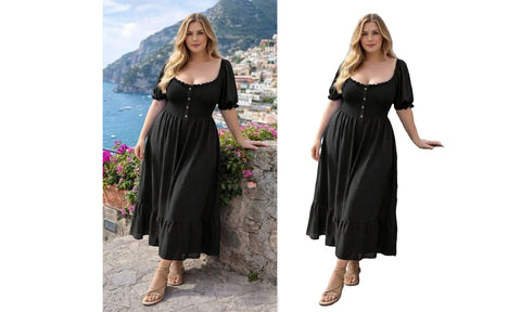 NEW WOMEN BARDOT BUTTON DETAIL LONG MAXI SUMMER DRESS ELASTIC CAP SLEEVE DRESSES