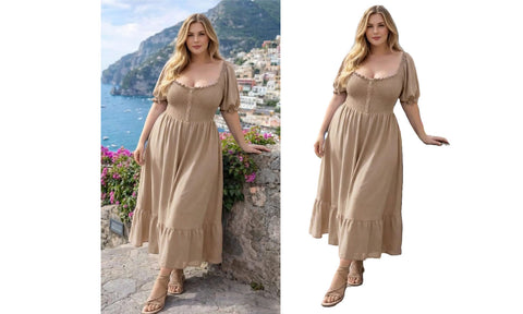NEW WOMEN BARDOT BUTTON DETAIL LONG MAXI SUMMER DRESS ELASTIC CAP SLEEVE DRESSES