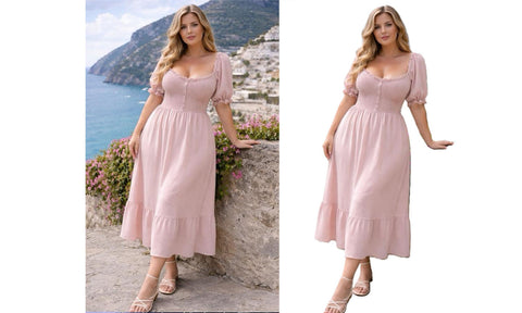 NEW WOMEN BARDOT BUTTON DETAIL LONG MAXI SUMMER DRESS ELASTIC CAP SLEEVE DRESSES