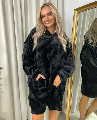 Hooded Oversized Blanket Teddy Sherpa Fleece Fur Cape Warm Slanket Poncho One Size