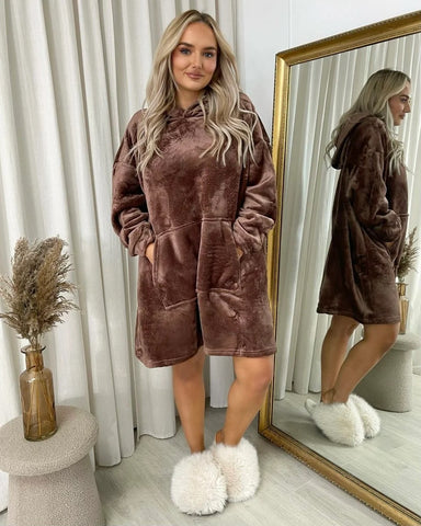 Hooded Oversized Blanket Teddy Sherpa Fleece Fur Cape Warm Slanket Poncho One Size