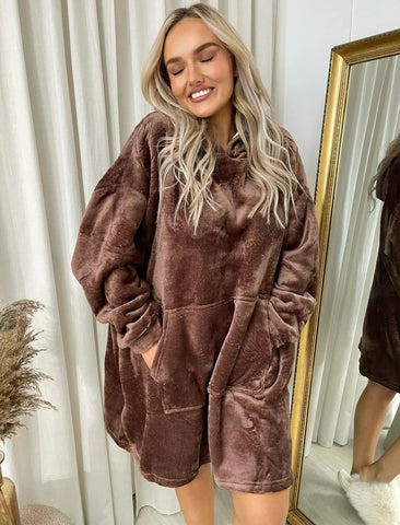 Hooded Oversized Blanket Teddy Sherpa Fleece Fur Cape Warm Slanket Poncho One Size