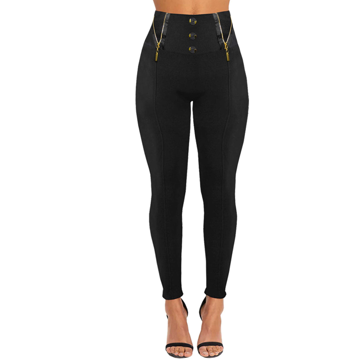 NEW WOMENS HIGH WAIST FUR FLEECE LINED ZIP BUTTONS LEGGINGS LADIES STRETCH PANTS