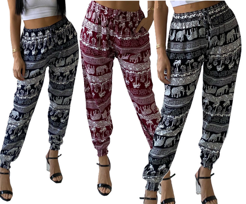 LADIES PRINTED COTTON HAREM PANTS WOMENS CUFF BOTTOM TROUSERS