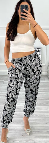 LADIES PRINTED COTTON HAREM PANTS WOMENS CUFF BOTTOM TROUSERS