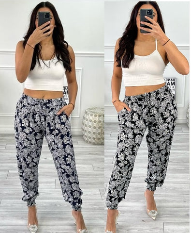 LADIES PRINTED COTTON HAREM PANTS WOMENS CUFF BOTTOM TROUSERS