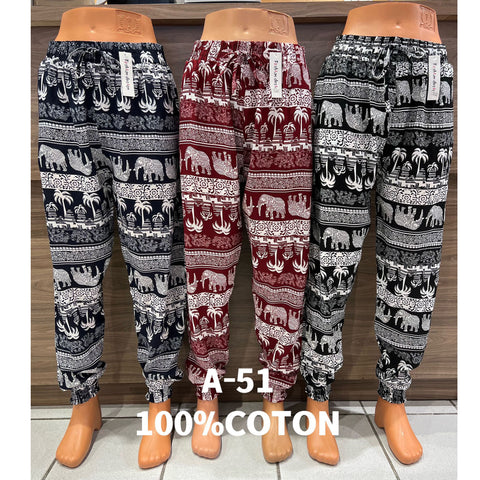 LADIES PRINTED COTTON HAREM PANTS WOMENS CUFF BOTTOM TROUSERS