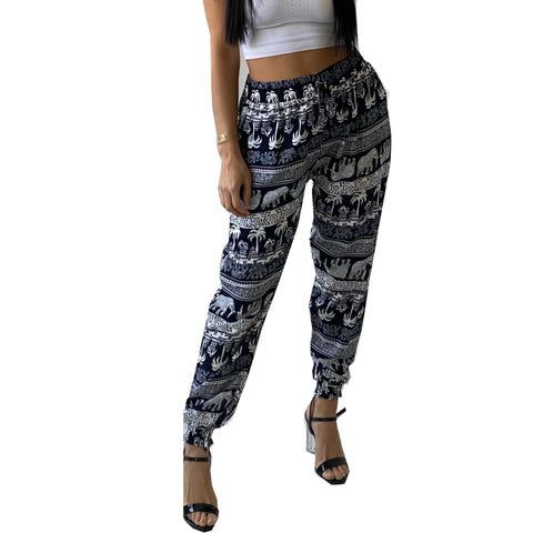 LADIES PRINTED COTTON HAREM PANTS WOMENS CUFF BOTTOM TROUSERS