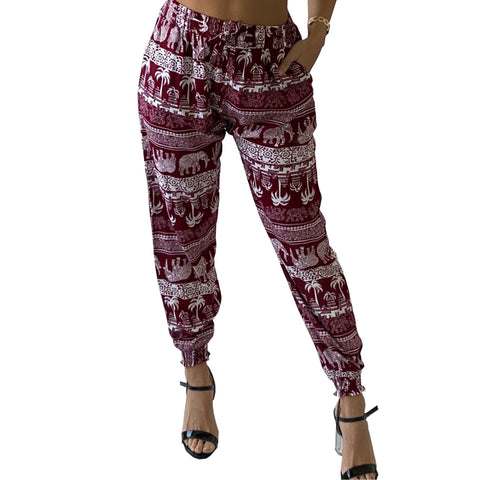 LADIES PRINTED COTTON HAREM PANTS WOMENS CUFF BOTTOM TROUSERS