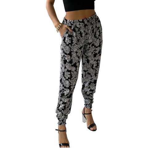 LADIES PRINTED COTTON HAREM PANTS WOMENS CUFF BOTTOM TROUSERS