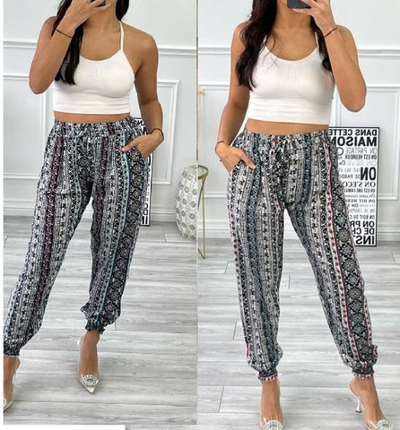 LADIES PRINTED COTTON HAREM PANTS WOMENS CUFF BOTTOM TROUSERS