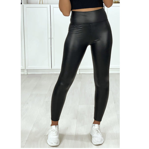 LADIES THICK PU WET LOOK HIGH WAIST LEGGINGS WOMEN FAUX LEATHER STRETCH FIT PANT