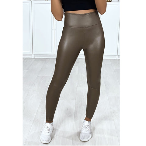 LADIES THICK PU WET LOOK HIGH WAIST LEGGINGS WOMEN FAUX LEATHER STRETCH FIT PANT