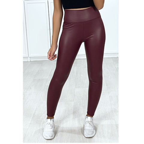 LADIES THICK PU WET LOOK HIGH WAIST LEGGINGS WOMEN FAUX LEATHER STRETCH FIT PANT
