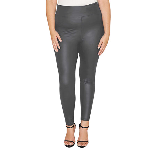 LADIES THICK PU WET LOOK HIGH WAIST LEGGINGS WOMEN FAUX LEATHER STRETCH FIT PANT