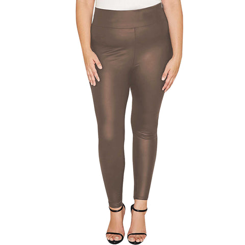 LADIES THICK PU WET LOOK HIGH WAIST LEGGINGS WOMEN FAUX LEATHER STRETCH FIT PANT