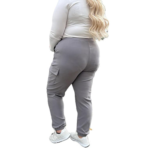 Ladies PLUS SIZE Combat Style Cargo Trousers Womens Big Stretch Fit Jogger Pants