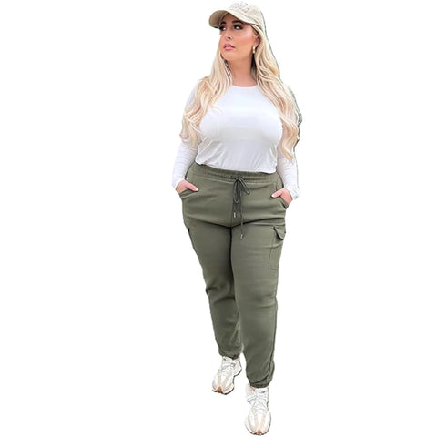 Ladies PLUS SIZE Combat Style Cargo Trousers Womens Big Stretch Fit Jogger Pants