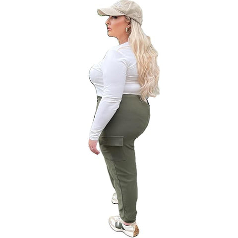 Ladies PLUS SIZE Combat Style Cargo Trousers Womens Big Stretch Fit Jogger Pants