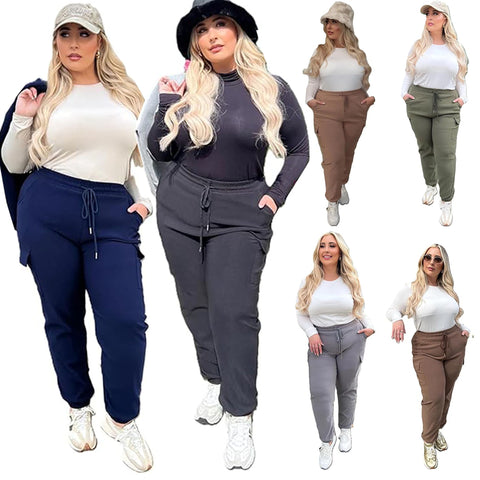 Ladies PLUS SIZE Combat Style Cargo Trousers Womens Big Stretch Fit Jogger Pants