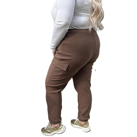 Ladies PLUS SIZE Combat Style Cargo Trousers Womens Big Stretch Fit Jogger Pants