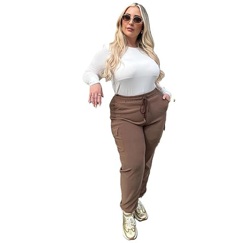 Ladies PLUS SIZE Combat Style Cargo Trousers Womens Big Stretch Fit Jogger Pants