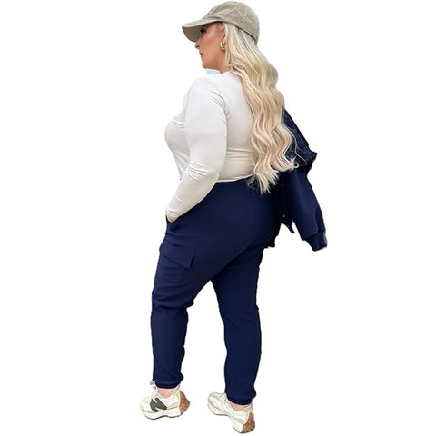 Ladies PLUS SIZE Combat Style Cargo Trousers Womens Big Stretch Fit Jogger Pants