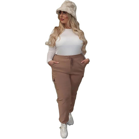 Ladies PLUS SIZE Combat Style Cargo Trousers Womens Big Stretch Fit Jogger Pants