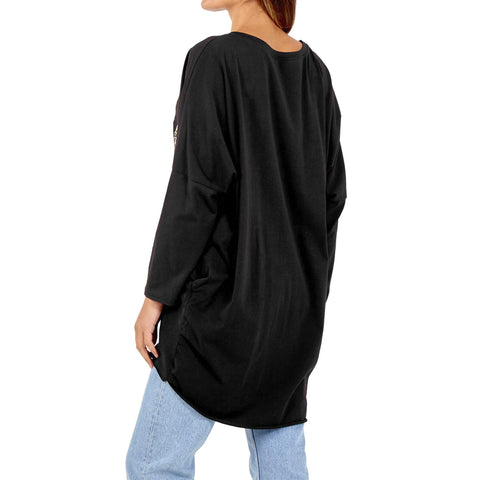 NEW LADIES OVERSIZED FOIL LEOPARD STRIPE PRINT BATWING LOOSE FIT SWEATSHIRT TOP