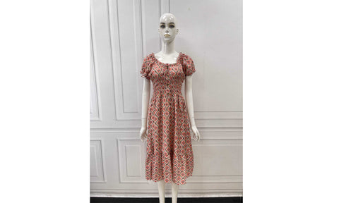 Women's Printed Bardot Gypsy Style Linen Midi Dresses
