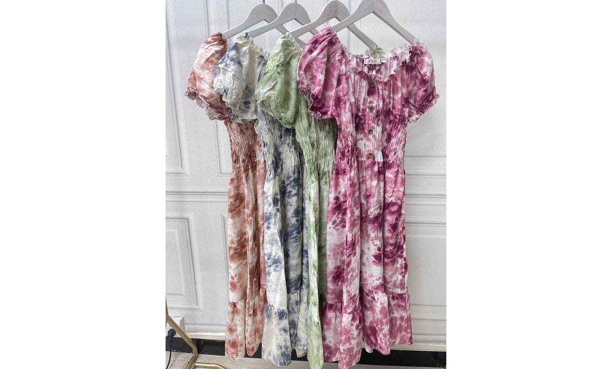 Women's Printed Bardot Gypsy Style Linen Midi Dresses
