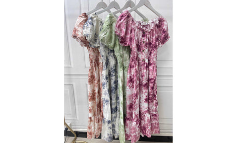 Women's Printed Bardot Gypsy Style Linen Midi Dresses