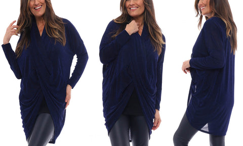 LADIES LUREX GLITTER CROSS OVER FRONT TOP WOMENS SPARKLY DRAPE V-NECK TOP