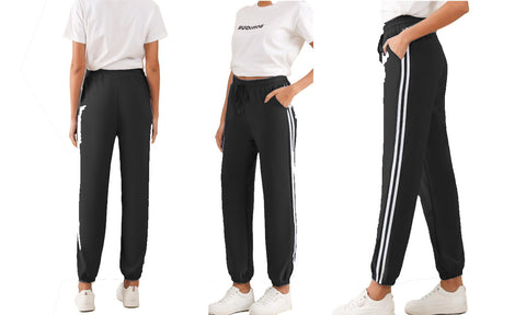 NEW WOMEN SPORT STRIPE JOGGERS PANTS JOG BOTTOMS CASUAL FIT LOUNGE TROUSERS
