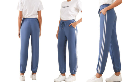 NEW WOMEN SPORT STRIPE JOGGERS PANTS JOG BOTTOMS CASUAL FIT LOUNGE TROUSERS