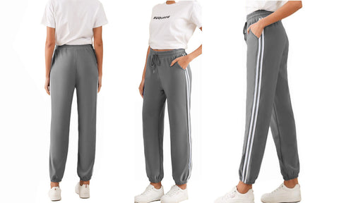 NEW WOMEN SPORT STRIPE JOGGERS PANTS JOG BOTTOMS CASUAL FIT LOUNGE TROUSERS