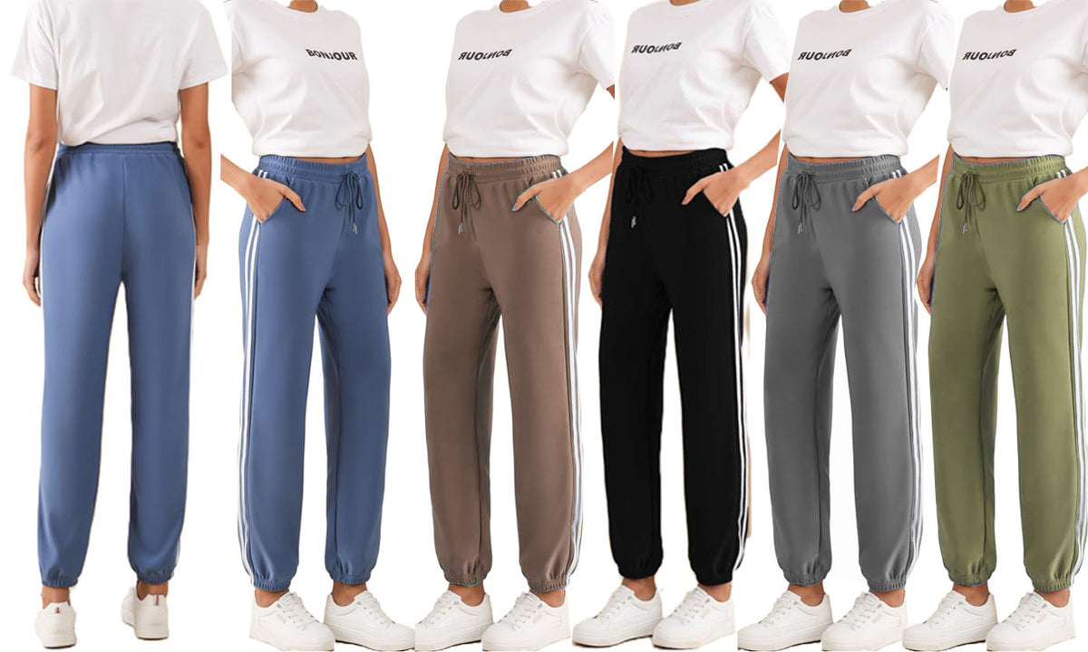NEW WOMEN SPORT STRIPE JOGGERS PANTS JOG BOTTOMS CASUAL FIT LOUNGE TROUSERS