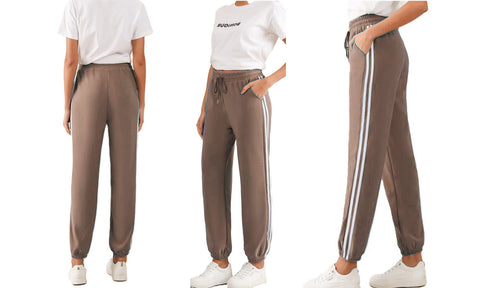 NEW WOMEN SPORT STRIPE JOGGERS PANTS JOG BOTTOMS CASUAL FIT LOUNGE TROUSERS