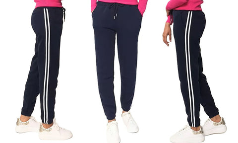 NEW WOMEN SPORT STRIPE JOGGERS PANTS JOG BOTTOMS CASUAL FIT LOUNGE TROUSERS