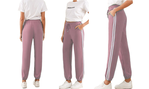 NEW WOMEN SPORT STRIPE JOGGERS PANTS JOG BOTTOMS CASUAL FIT LOUNGE TROUSERS