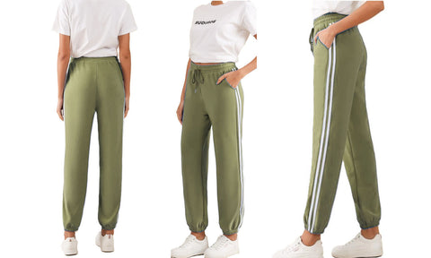 NEW WOMEN SPORT STRIPE JOGGERS PANTS JOG BOTTOMS CASUAL FIT LOUNGE TROUSERS