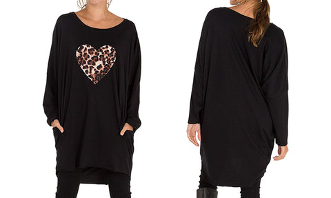 NEW LADIES OVERSIZED LEOPARD STAR HEART PRINT BATWING LOOSE FIT SWEATSHIRT TOP (Copy)