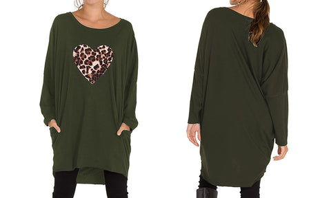 NEW LADIES OVERSIZED LEOPARD STAR HEART PRINT BATWING LOOSE FIT SWEATSHIRT TOP (Copy)